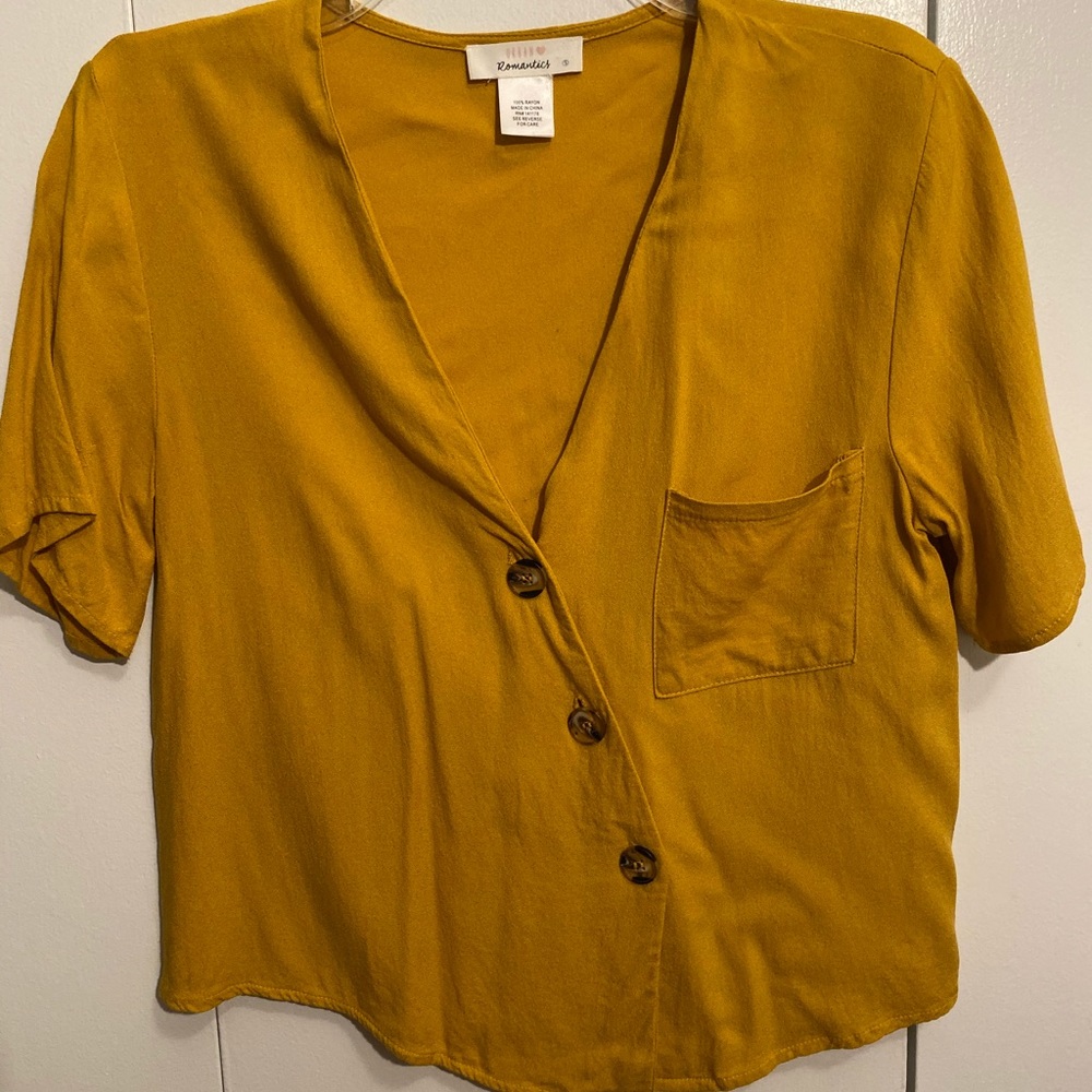 mustard yellow button shirt